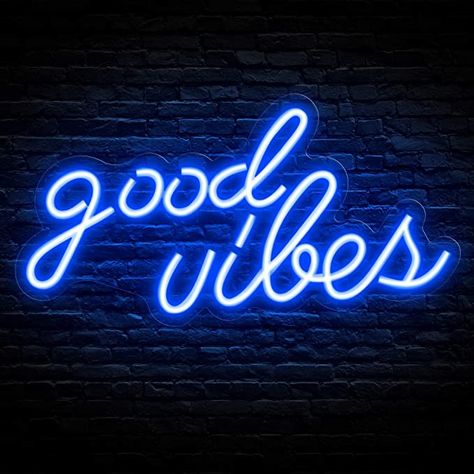 Olekki Blue Good Vibes Neon Sign - LED Neon Signs for Wall Decor, Neon Lights for Bedroom, Neon Wall Signs (16.1 x 8.3 inch) Blue Good Vibes, Good Vibes Neon Sign, Vibes Neon Sign, Neon Lights For Bedroom, Blue Neon Sign, Neon Lights Bedroom, Led Wall Decor, Neon Wall Signs, Bedroom Ambiance