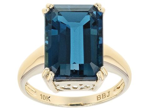 8.07ct Rectangular Octagonal  Emerald Cut London Blue Topaz 10k Yellow Gold Solitaire Ring. Topaz Engagement Rings, Topaz Ring Yellow, Yellow Topaz Ring, London Blue Topaz Engagement Rings, Yellow Gold Solitaire Ring, Edwardian Jewelry, London Blue Topaz Ring, Stylish Rings, Antique Engagement