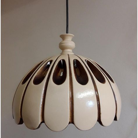 Vintage German Rustic Ceiling Lamp in Beige-Brown Ceramic, 1970s, in Very Good conditions.  Designed 1970 to 1979 European Plug (up to 250V).The wiring of this item may be original and might need replacement, if not specified otherwise. Vintage Tv Lamps, Postmodern Home Decor, Vintage Ceramic Lamp, Ceramic Ceiling Lamp, Ceramic Pottery Lamp, Unique Ceiling Lights, Vintage Swag Lamp, Ceramic Lamp Shade, Vintage Ceiling Lamp