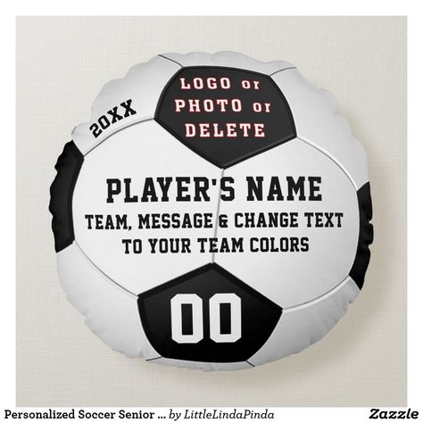 Personalized Soccer Senior Night Gift Ideas Round Pillow Senior Night Gift Ideas, Soccer Senior Night, Soccer Banquet, Senior Party, Soccer Team Gifts, Senior Night Gifts, Text Types, Senior Gifts, Soccer Gifts