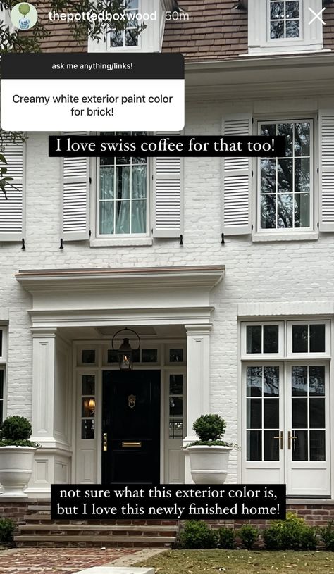 White Exterior Paint Colors, White Exterior Paint, House Front Porch, Door Plan, Exterior Paint Color, Sherwin Williams Paint Colors, Traditional Exterior, Painted Brick, House Paint Exterior