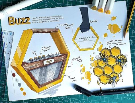 Honeycomb inspired radio/Bluetooth speaker. 💯👇 ~ Designer @thiscoupledesigns Follow us for more @designb4do Don’t forget tag… | Instagram Concept Speaker Design, Product Concept Board, Product Design Sketch Portfolio, Speaker Design Sketch, Speaker Sketch, Radio Bluetooth Speaker, Industrial Design Portfolio, Presentation Board Design, Conceptual Sketches