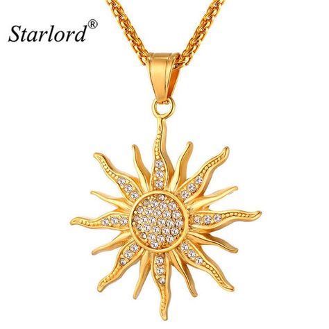 Online Shop New Sun Flower Necklace Pendant Rhinestone Charming Stainless Steel/Gold Color Rope Chain For Women Party Chic Jewelry GP2434 | Aliexpress Mobile Sun Amulet, قلادات متدلية, Metal Pendant Necklace, Lucky Jewelry, Sun Necklace, Sunflower Necklace, Style Baroque, Sun Pendant, Celtic Knots