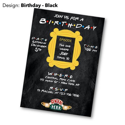 Friends Themed Birthday Friendsgiving Custom Digital | Etsy Printable Friends, Birthday Friends, Friends Reunion, Birthday Party Packs, Friends Bridal, Invitation Party, Birthday Dates, The One Where, Black Invitation