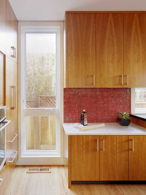 20 Red Backsplash Designs For Festive Spirit in The Kitchen Red Backsplash, Modern Kitchen Backsplash, Red Mosaic, Light Hardwood, Kitchen Backsplash Ideas, Light Hardwood Floors, Mosaic Tile Backsplash, Kitchen Backsplash Designs, Black Kitchen Cabinets