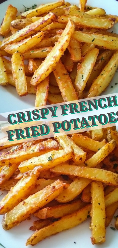 Crispy Homemade French Fried Potatoes: A timeless classic side dish or snack that will have everyone reaching for seconds. 

#homemadehappiness #crispygoodness #snacktimefun Air Fryer Fresh French Fries Crispy, French Fried Potatoes In Air Fryer, Better Than French Fries Potatoes, Crinkle Fries Recipe, Homemade Red Potato Fries, Homemade French Fries Oven, Homemade French Fry Recipe, Homemade Fry Recipe, Russet Potato French Fries