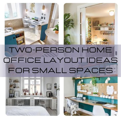 Two-Person Home Office Layout Ideas For Small Spaces | Jayne Thomas Modern Office For Two, Small Home Offices For Two, Home Office Space For Two, Two Desks In One Room Office Designs, 2 Person Office Desk, Office Layout Two Desks, Room With 2 Desks, Small Home Office Ideas For Two, Home Office Ideas For 2 People