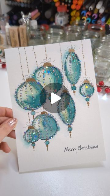 Diy Watercolor Christmas Cards Tutorials, Watercolor Baubles, Christmas Watercolours, Painting Idea For Beginners, Diy Watercolor Cards, Watercolor Christmas Cards Diy, Watercolor Holiday Cards, Pastel Teal, Painted Christmas Cards