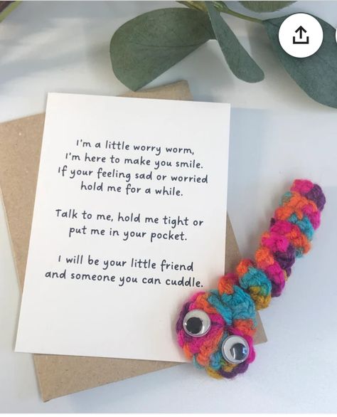 Crochet Worry Worm Poem, Crochet Gifts For Classmates, Worry Worm Poems Free, Crochet Goodbye Gift, Knitted Worry Worm Pattern, Worry Worms Poem, Worry Worm Knitting Pattern Free, Worry Worms Crochet, Worry Stone Poem