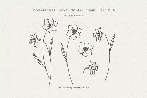 December Flower Tattoo Birth Month, December Flower Tattoo, Flower Tattoo Stencil, December Birth Flower Tattoo, Narcissus Tattoo, Flower Narcissus, Narcissus Flower Tattoos, December Flower, Flower Tattoo Stencils