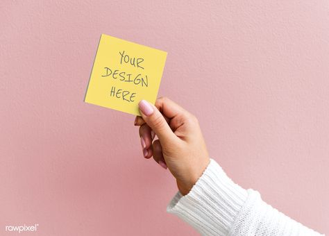 Woman holding a sticky note mockup against a pink wall | premium image by rawpixel.com / Oreo_Chit / Tong Hand Holding A Book, Hand Holding Card, Book Branding, Yellow Sticky Notes, Mockup Ideas, Funny Business Cards, Web Ideas, Design Mockup Free, Web Design Resources