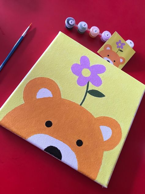 Painting Ideas Easy Simple Love, Cute Animal Paintings Easy, Easy Bear Painting, Easy Painting Ideas On Canvas For Beginners Simple Inspiration, Summer Canvas Painting Ideas Easy, Painting Idea For Beginners, Mini Tela, Diy Canvas Art Easy, Cute Easy Paintings