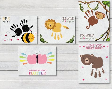 Set of 5 Butterfly, Bear, Monkey, Bee, Lion Handprint Valentine's Day Craft Bundle, Valentine's Day Card, Memory Keepsake, Fun Handprint Art #diy #kidcraft #kidsactivity #valentinesday #valentine #bemyvalentine #valentinecard #valentinesdaycard #diykidscraft #footprint #handprint #babyfirst #kidscraft #kidscrafts #kidsactivities #kids #creativekids #kidsart #kidscraftideas #learningthroughplay #preschool #kindergarten #prek #nursery #teacher #classroom #classroomcrafts #giftformom #giftfordad Footprint Art For Grandparents, Lion Handprint, Valentine Handprint, Dip Paint, Monkey Valentine, Footprint Art, Art Activity, Valentines Art, Classroom Valentine