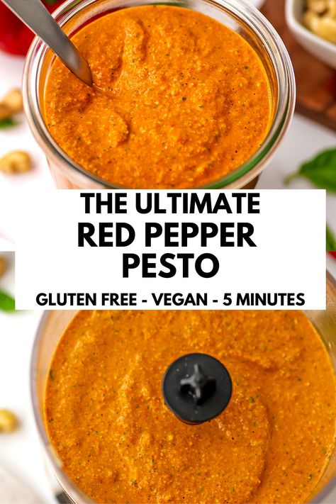 Bell Pepper Pesto Recipe, Canned Roasted Red Peppers Recipes, Vegan Roasted Red Pepper Sauce, Roasted Red Pepper Pesto Pasta, Red Pesto Pasta Recipes, Pesto Alternative, Roasted Red Pepper Recipes, Red Pesto Recipe, Red Pepper Pesto Recipe