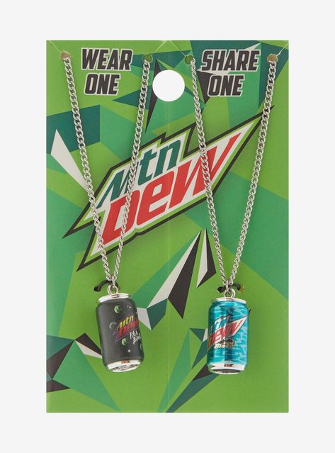 Wear one and share one. Crack open something refreshing with your bestie with this necklace set! Featuring Mountain Dew soda can pendants for Pitch Black and Baja Blast.18'' + 3'' extenderNickel-free zinc alloySet of 2Imported Baja Blast, Best Friend Necklace, Pitch Black, Detailed Jewelry, Mountain Dew, Friend Necklaces, Funky Jewelry, Birthday Wishlist, Soda Can