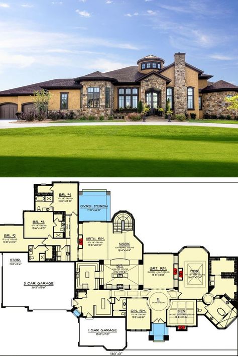 Large Single Story House Floor Plans, 5 Bedroom House Plans 1 Story Layout, Single Story Luxury Homes Floor Plans, Floor Plans Large House, Large Ranch House Plans With Basement, 5 Bedroom Mediterranean House Plans, 6000 Sq Ft House Plans One Story, 1 Story Luxury House Plans, Single Story Luxury Homes