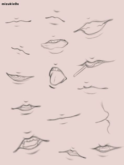 Lips Anime Reference, Anime Mouth Drawing Easy, Female Face Reference Drawing Anime, Lips Reference Drawing Male, Anime Biting Lip Drawing, How To Draw A Smirk Smile, How To Draw Smirking Lips, How To Draw A Moaning Mouth, Smirking Mouth Drawing