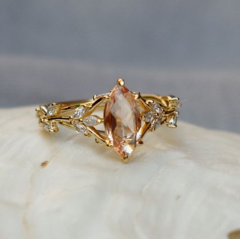 Eclectic Rings Engagement, Ugly Engagement Rings, Artsy Engagement Rings, Fairytale Wedding Ring, Whimsical Wedding Ring, Whimsical Engagement Ring, Peach Champagne Sapphire, Fairytale Ring, Whimsical Ring