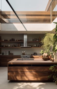 Lower Cabinets Only Kitchen, Kitchen Wooden Island, Interior House Design Ideas, Kitchen Skylight, Interior Design House, Sunken Living Room, Green Kitchen Cabinets, Culture Magazine, Refresh Your Home