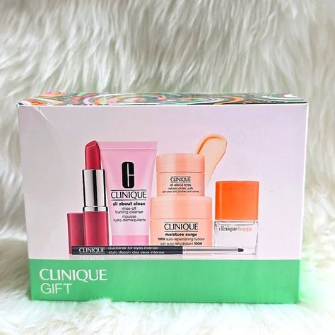 CLINIQUE GIFT SET Clinique Happy Perfume, Clinique Gift Set, Happy Perfume, Clinique Happy, Lip Color Lipstick, Clinique Pop, Moisture Surge, Foaming Cleanser, For Eyes