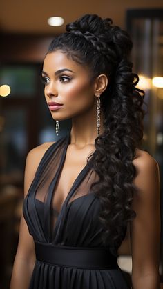 Half Updo Black Hair, Half Up Half Down Wedding Hair Black Women Curly, Bridesmaid Wedding Hair Half Up, Hairstyles For Gala Event Long Hair, Princess Hairstyles Black Women, Black Half Up Half Down Hairstyles, Black Bride Hairstyles Half Up Half Down, Bride Black Hair, Half Up Half Down Wedding Hairstyles