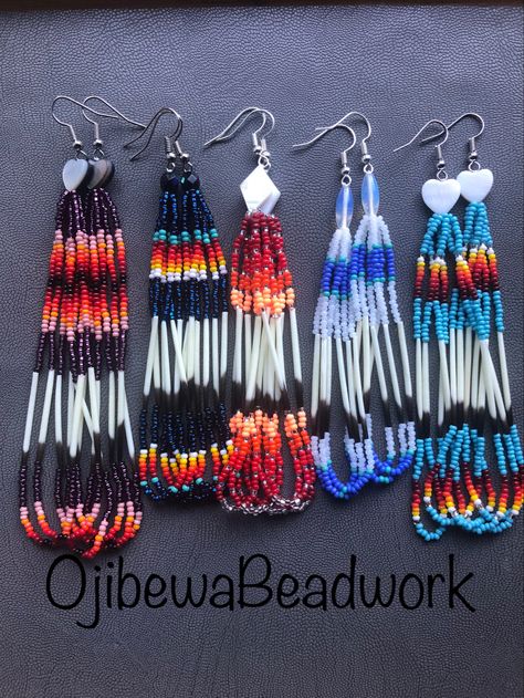 OjibewaBeadwork Taneika S porcupine quill earrings and size 11/0 seed beads Porcupine Earrings Seed Beads, Beading With Porcupine Quills, Beaded Porcupine Quill Earrings, Porcupine Quill Necklace, Beaded Earrings Native Beadwork Inspire Uplift ⭐, Porcupine Quill Jewelry, Porcupine Quills, Beaded Jewelry Necklaces, Beaded Earrings Native