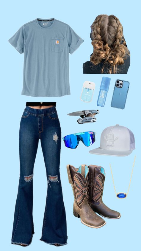 @samreay7 #outfit #outfitinspo #blue #country #western #lilyruth1701 Country Girl Outfits, Western Summer Outfits, Country Summer Outfits, Country Outfits Women, Job Clothes, Casual Country Outfits, Southern Outfits, Outfits For School