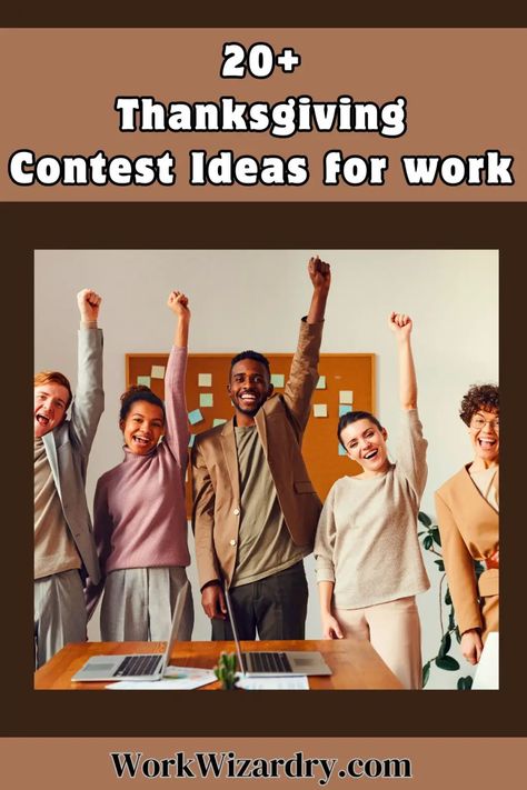 20 Fun Thanksgiving contest ideas for work to celebrate the office spirit with your coworkers and employees 3 Thanksgiving Events For Work, Thanksgiving Work Decorations, Thanksgiving Ideas For Workplace, Team Thanksgiving Ideas, Thanksgiving Activities For Workplace, Work Thanksgiving Party, Holiday Contest Ideas For Work, Thanksgiving Spirit Week Ideas For Work, Thanksgiving Work Party Ideas