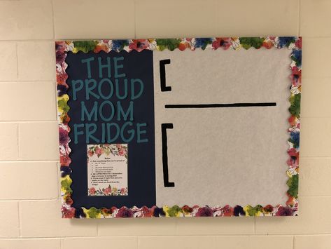 Proud Mom Fridge Bulletin Board, Classroom Refrigerator Bulletin Board, Fridge Bulletin Board Classroom, Bulletin Board Background Ideas, Class Fridge Bulletin Board, Classroom Fridge Bulletin Board, Interactive Ra Bulletin Boards, Interactive Bulletin Boards College, The Fridge Bulletin Board