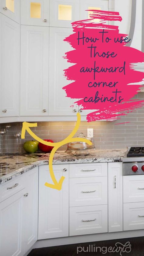 Conquering Awkward Corners: Embrace the Challenge and Optimize Your Corner Kitchen Cabinets for Efficient Storage Solutions! What To Store In Corner Cabinets, Update Lazy Susan Cabinet, What To Put In Corner Kitchen Cabinet, Upper Corner Cabinet Solutions, Kitchen End Cabinet Ideas, Corner Glass Cabinet Kitchen, Organize Corner Kitchen Cabinet Upper, Deep Corner Cabinet Organization, Corner Upper Kitchen Cabinet