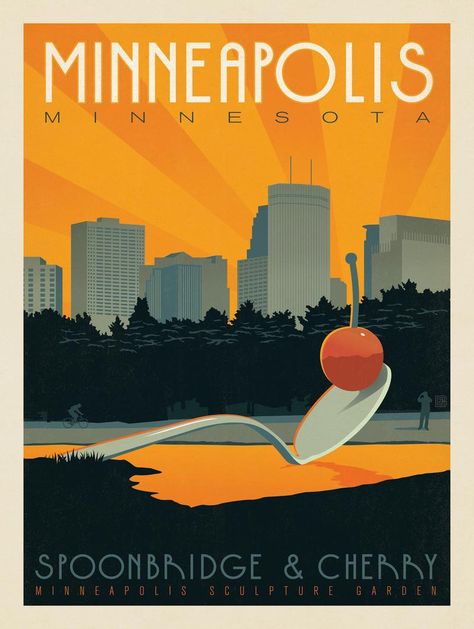 Minneapolis, MN - awesome art prints for many places Minneapolis Sculpture Garden, Anderson Design Group, Nostalgic Art, Minneapolis Minnesota, Vintage Advertisement, Pics Art, Vintage Travel Posters, New Wall, Vintage Travel