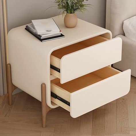 Solid Wood Bedside Cabinet with Legs,2-Drawer Nightstand with Grooved Handle,Mid-Century Modern Night Stand with Classic Design (Beige) Mid Century Night Stand, Cabinet With Legs, Creative Bedside Table, Modern Night Stand, Minimalist Bedside Table, Mid Century Modern Nightstand, Modern Bedside Table, 2 Drawer Nightstand, Apartment Furniture