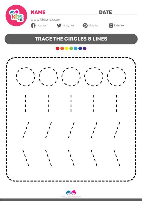 Tracing Circles and Lines - Free Printable | Kids Nex Tracing Lines Preschool Free Printable, Free Kindergarten Curriculum, Subbing Ideas, Lines Worksheet, Line Tracing Worksheets, Pre Writing Practice, Shape Activities, Back To School Worksheets, Tracing Lines