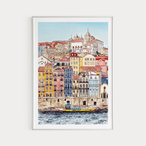 Portugal Art, Watercolor Architecture, Cityscape Art, Wall Art Watercolor, Travel Memories, Online Printing Services, Art Travel, Watercolor Art Prints, Art Watercolor