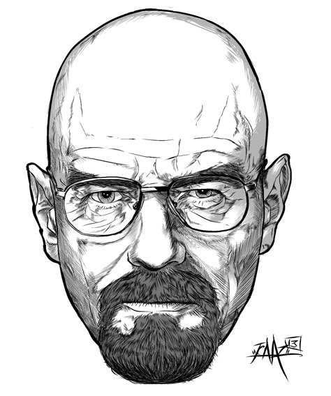 Breaking Bad Drawing Easy, Breaking Bad Dibujo, Breaking Bad Sketch, Breaking Bad Drawing, Heisenberg Drawing, Walter White Drawing, Jack Sparrow Drawing, Sketch Head, Breaking Bad Poster