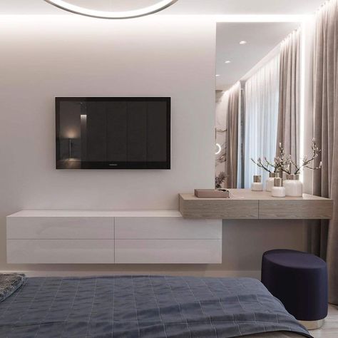 Bedroom Tv Wall, Bedroom Interior Design Luxury, Home Hall Design, Modern Bedroom Interior, Tv In Bedroom, Bedroom Decor Design, Bedroom Bed Design, Redecorate Bedroom, Bedroom Furniture Design