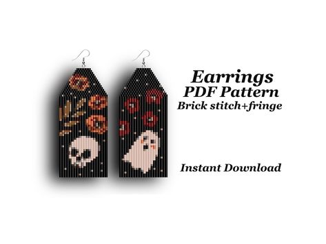 Ghost For Halloween, Halloween Beaded Jewelry, Beaded Halloween, Bead Crochet Patterns, Earrings Pattern, Halloween Beads, Beaded Earrings Diy, Brick Stitch Earrings, Brick Stitch Pattern