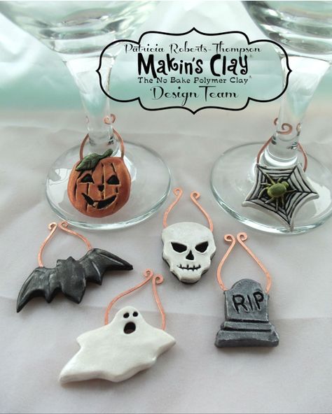 Makin's Clay® Blog: Halloween Wine Glass Charms by Patricia Roberts-Thompson Clay Wine Charms, Air Dry Polymer Clay, Halloween Wine, Autumn Decorating, Autumn Crafts, Glass Charms, Wine Glass Charms, Wine Charms, No Bake