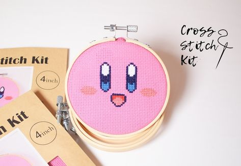 Kirby Embroidery, Kirby Cross Stitch, Cute Kirby, Beginner Embroidery Kit, Instagram Message, Easy Stitch, Counted Cross Stitch Kits, Embroidery For Beginners, Stitch Kit