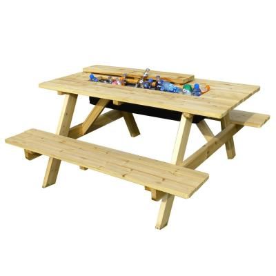 Natural Wood Picnic Table with Built-in Cooler Wood Cooler, Wooden Cooler, Kids Picnic Table, Wooden Picnic Tables, Kids Picnic, Folding Picnic Table, Wood Patio Furniture, Patio Dining Table, Dining Table Black