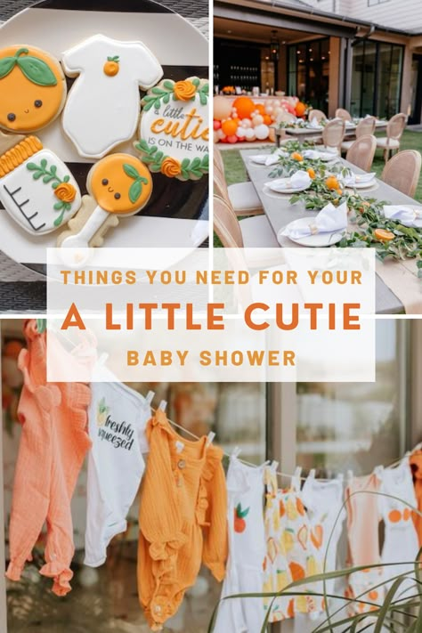 What you need to throw a little cutie themed baby shower Diaper Pong Board, Pong Board Ideas, Diaper Pong, Cutie On The Way, Baby Shower Food For Girl, Cutie Is On The Way, Citrus Baby, Peach Baby Shower, Orange Baby Shower