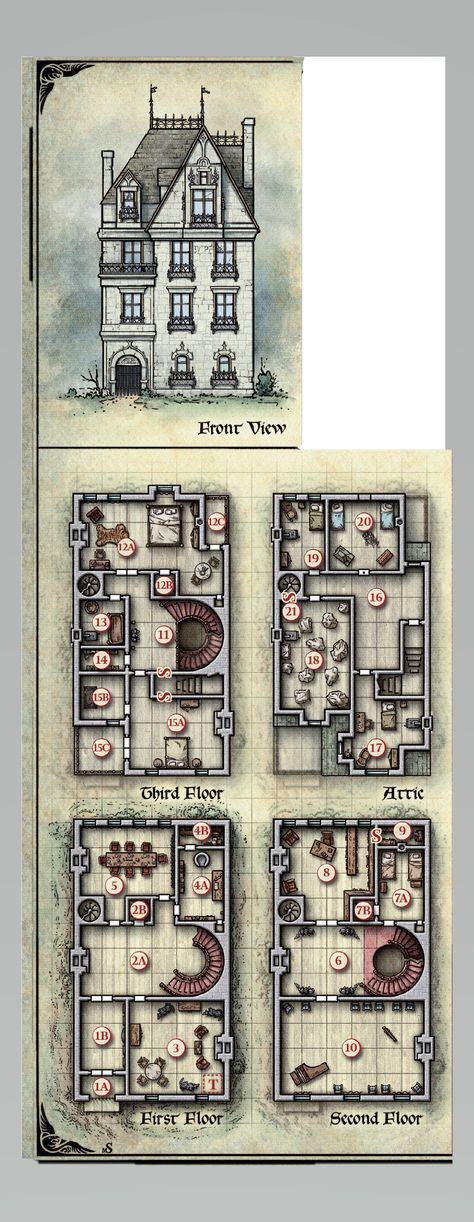 Adrissant townhouse Dnd Townhouse Map, Apocalypse Dnd, Dnd Worldbuilding, Magnolia Promenade, Dnd Dungeon Master, Dungeons And Dragons Adventures, Dnd Dungeon, Pathfinder 2e, Dnd 5e Homebrew