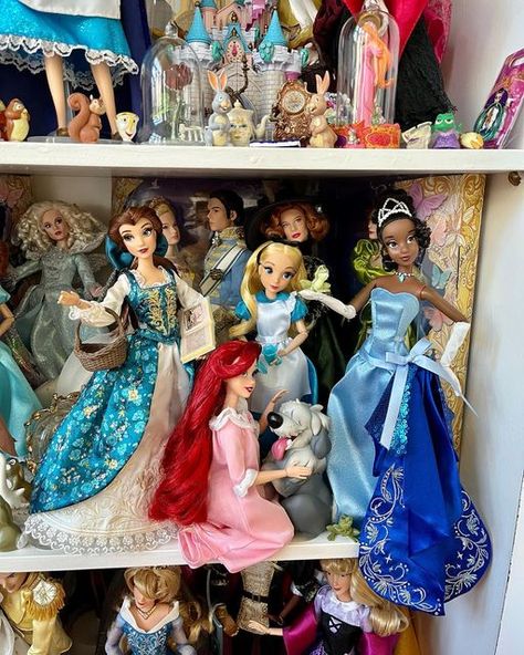 Disney Doll Collection Display, Barbie Doll Collection Display, Doll Collection Display, Disney Collector Dolls, Disney Display, Disney Princess Figurines, Barbie Doll Collection, Ariel Disney, Girly Frame