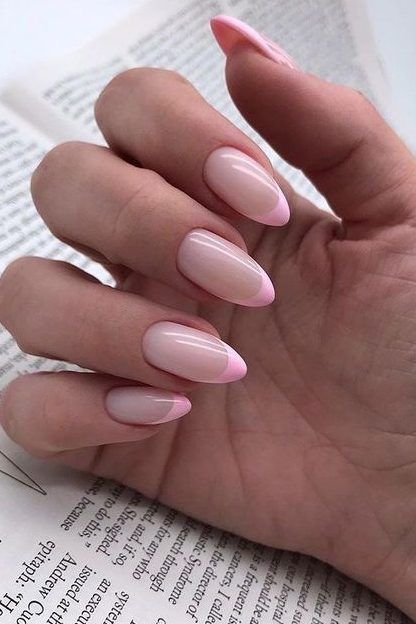 Trendy Almond Nails, Pink Nail Ideas, Paznokcie Hello Kitty, Pink French Nails, Kutek Disney, Pink Chrome Nails, Baby Pink Nails, Milky Nails, Light Pink Nails