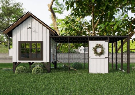 Chicken Run With Nesting Boxes, Chicks Coop Ideas, Modern Chicken House, Chicken Coop Cottage, Chicken And Bunny Coop, Modern Chicken Coop Design, Chicken Coups Design, Tall Chicken Coop, Chicken Yard Ideas