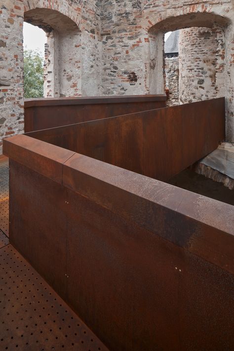 Gallery of Helfštýn Castle Palace Reconstruction / Atelier-r - 30 Conservation Architecture, Masonry Construction, Commercial Street, Masonry Wall, Steel Beams, Castle Ruins, Adaptive Reuse, Glass Roof, Corten Steel