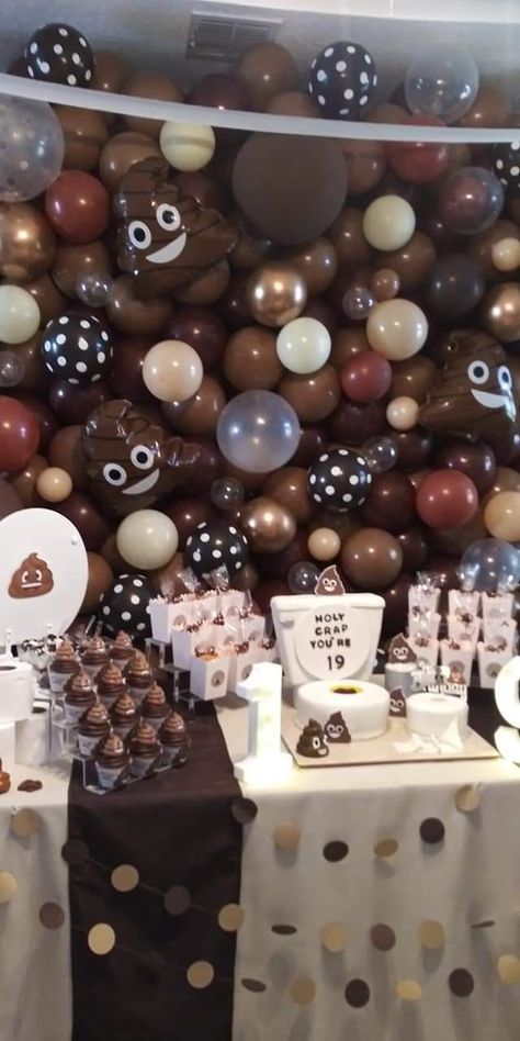 Poo Themed Party, Poop Party Ideas For Kids, Poop Party, 60th Birthday Ideas For Mom, 44th Birthday, 40th Birthday Party Decorations, 30th Birthday Decorations, Emoji Party, Pokemon Birthday Party