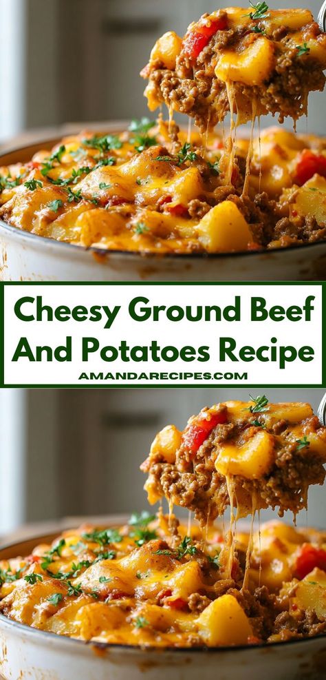 Enjoy a hearty blend of ground beef and potatoes, baked to perfection with a creamy cheese topping. This easy recipe is a delicious way to bring warmth to your table. Ground Beef Diced Potato Casserole, Cheesy Beef And Potato Casserole, Diced Potato Recipes, Meat And Potatoes Recipes, Cheesy Ground Beef, Hamburger And Potatoes, Ground Beef And Potatoes, Recipes With Few Ingredients, Cheesy Casserole