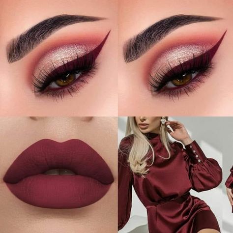 Maroon Dress Makeup, Makeup For Burgundy Dress, Maroon Makeup, Burgundy Makeup Look, Maroon Eye Makeup, Burgundy Eye Makeup, Maroon Eyeshadow, Prom Makeup For Brown Eyes, Red Makeup Looks