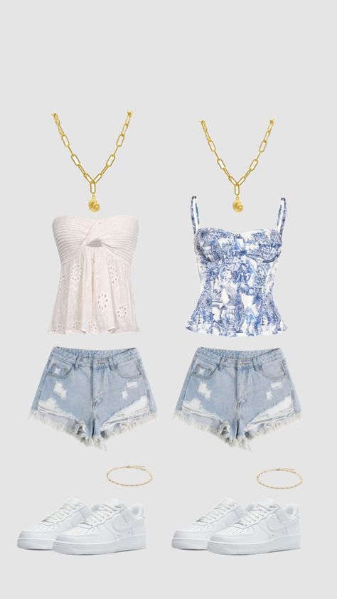 Vacation Fits Aesthetic, Summer Outfits Matching Friends, Cute Blue Tops For The Beach, Cute Beach Crop Top, Cruise Outfits For Teens, Matching Best Friend Outfits, Where To Buy Summer Clothes, Matching Summer Outfits, Cute Blue Beach Set